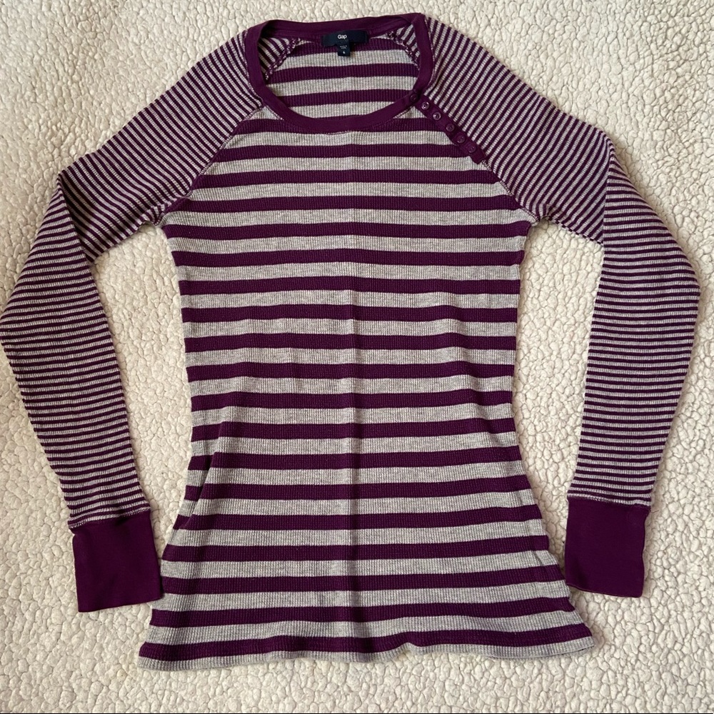 Gap Thermal Waffle Weave Long Sleeve Striped Top